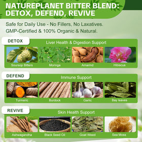Ingrédients de Graviola NaturePlanet sur fond blanc
