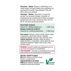 Ingrédients de Jamieson Vitamine B12 5000 mcg sur l'étiquette