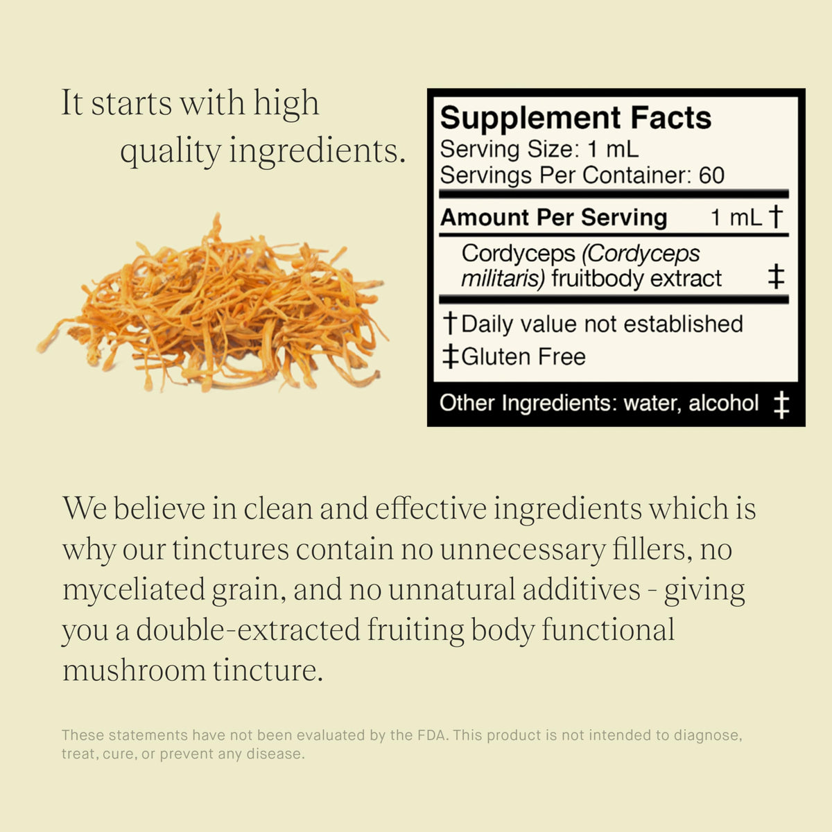Ingrédients de l'extrait de Cordyceps UPHORIC URTH sur l'étiquette