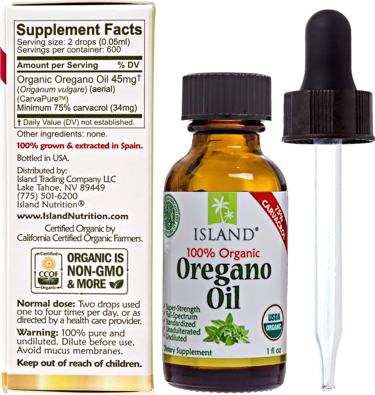 Ingrédients de l'huile d'origan bio Island Nutrition