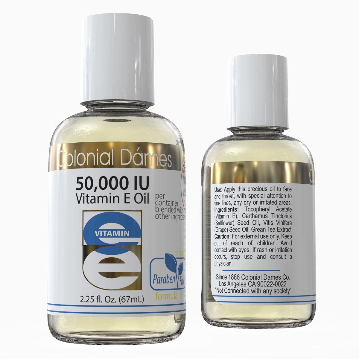 Ingredients de l'Huile de Vitamine E 50 000 UI sur une table