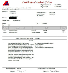 Ingrédients de la Berbérine Nature's Fusions, vue rapprochée
