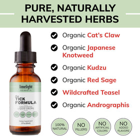 Ingrédients de la Formule Anti-Tiques LIMELIGHT HERBALS sur fond blanc