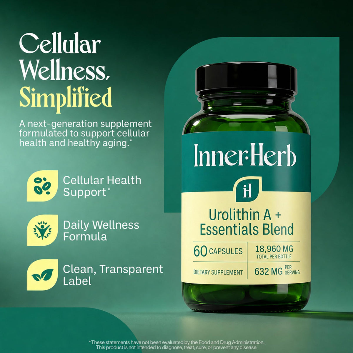Ingrédients de la formule InnerHerb Urolithin A sur l'étiquette