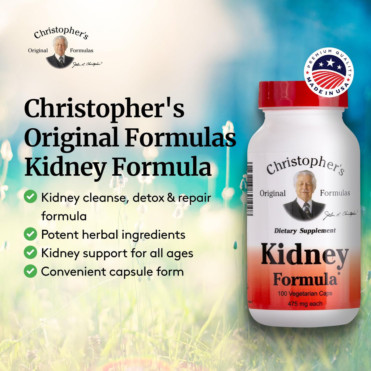 Ingrédients de la Formule Rénale de Christopher's en gros plan