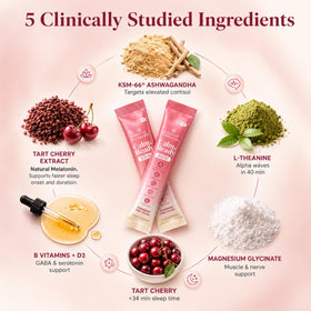 Ingrédients de la poudre Calm & Ready Balanced Botanicals sur une table