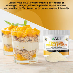 Ingrédients de la Poudre d'Algues Micro Omega 3 DHA AKI ORGANIC 130g