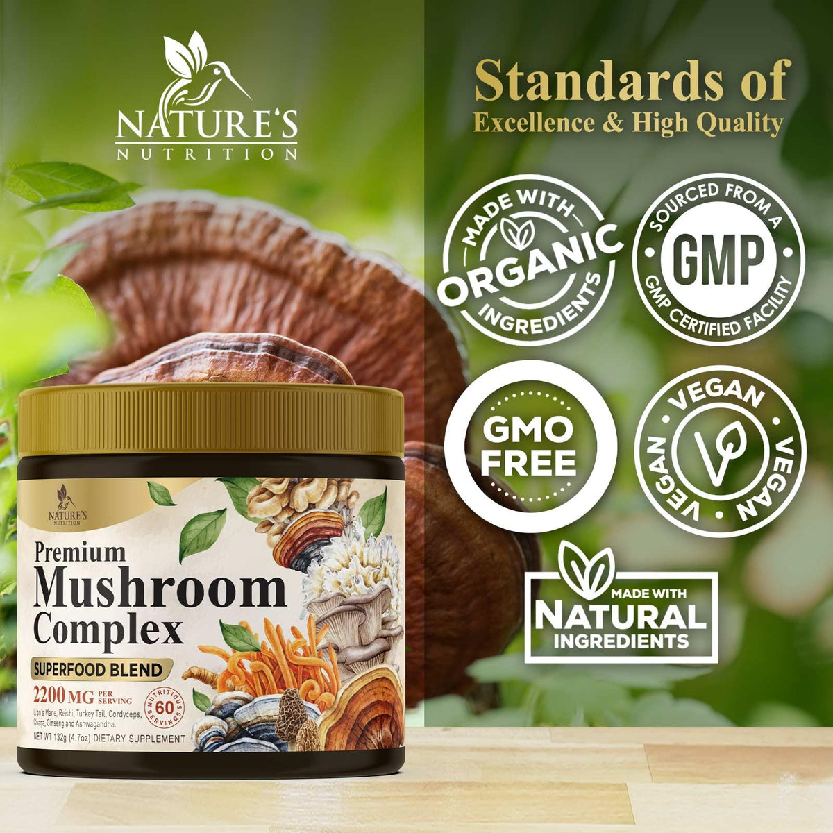 Ingrédients de la poudre de champignon Nature's Nutrition