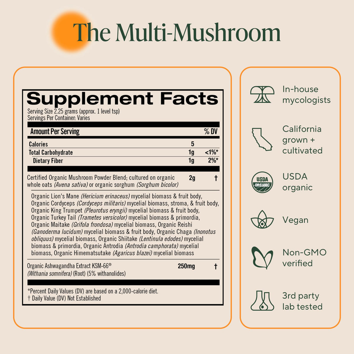 Ingrédients de la poudre de champignons OM MUSHROOM SUPERFOOD