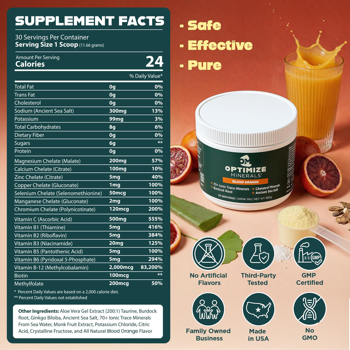 Ingrédients de la poudre de minéraux trace Optimize Minerals