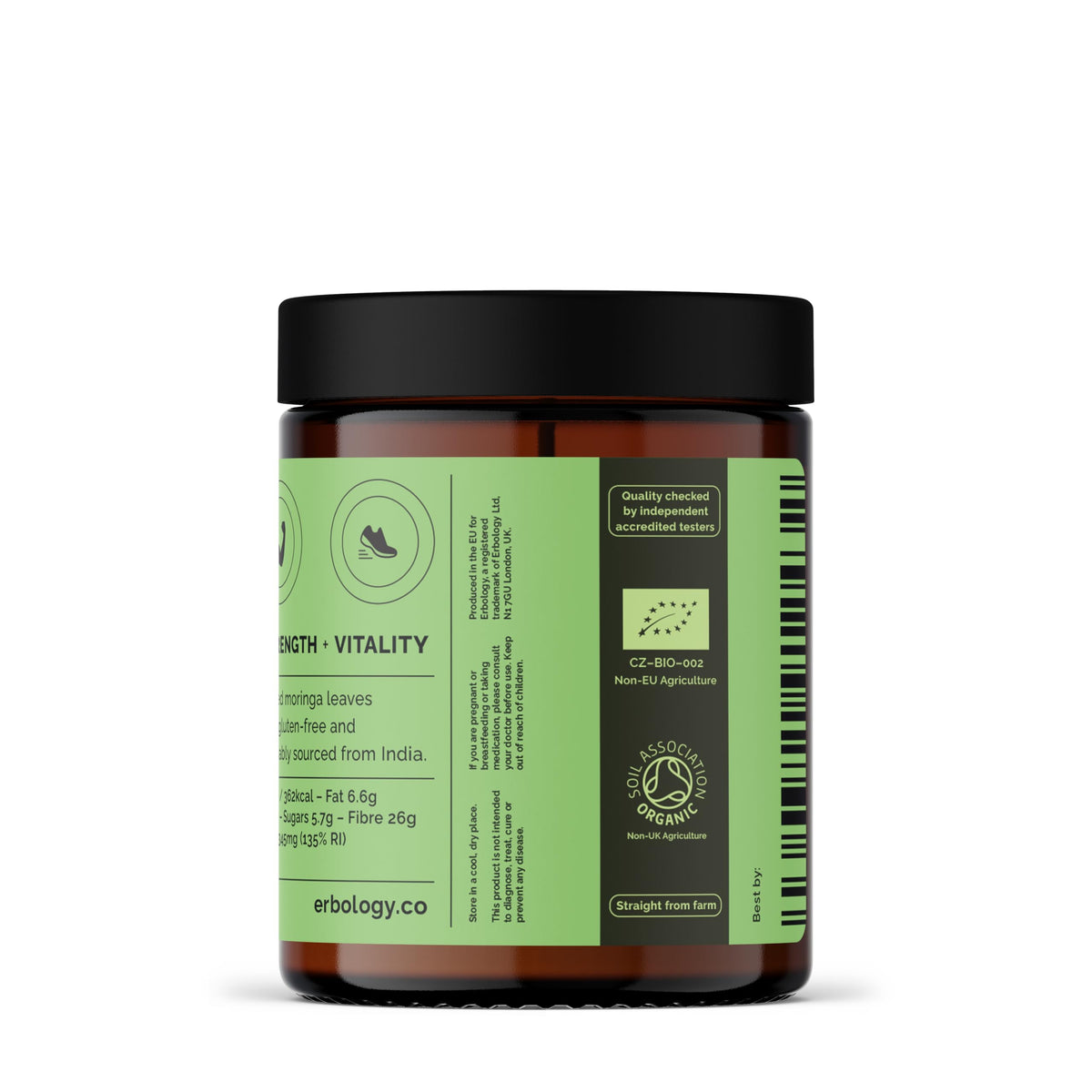 Ingrédients de la poudre de moringa Erbology sur une table