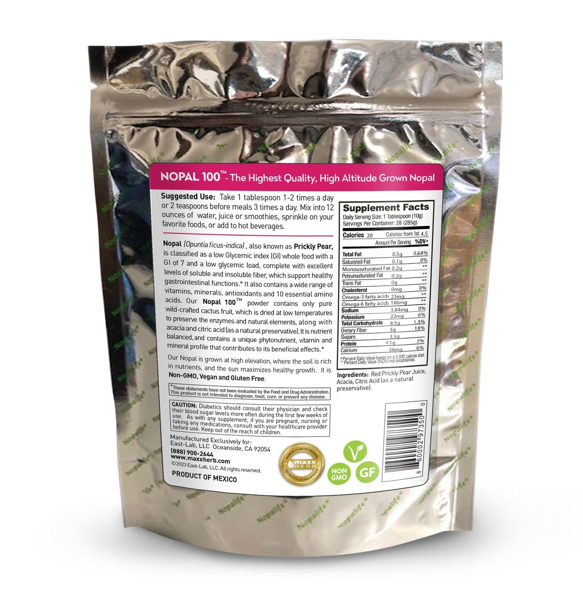 Ingrédients de la Poudre de Nopal Rouge Maxx Herb