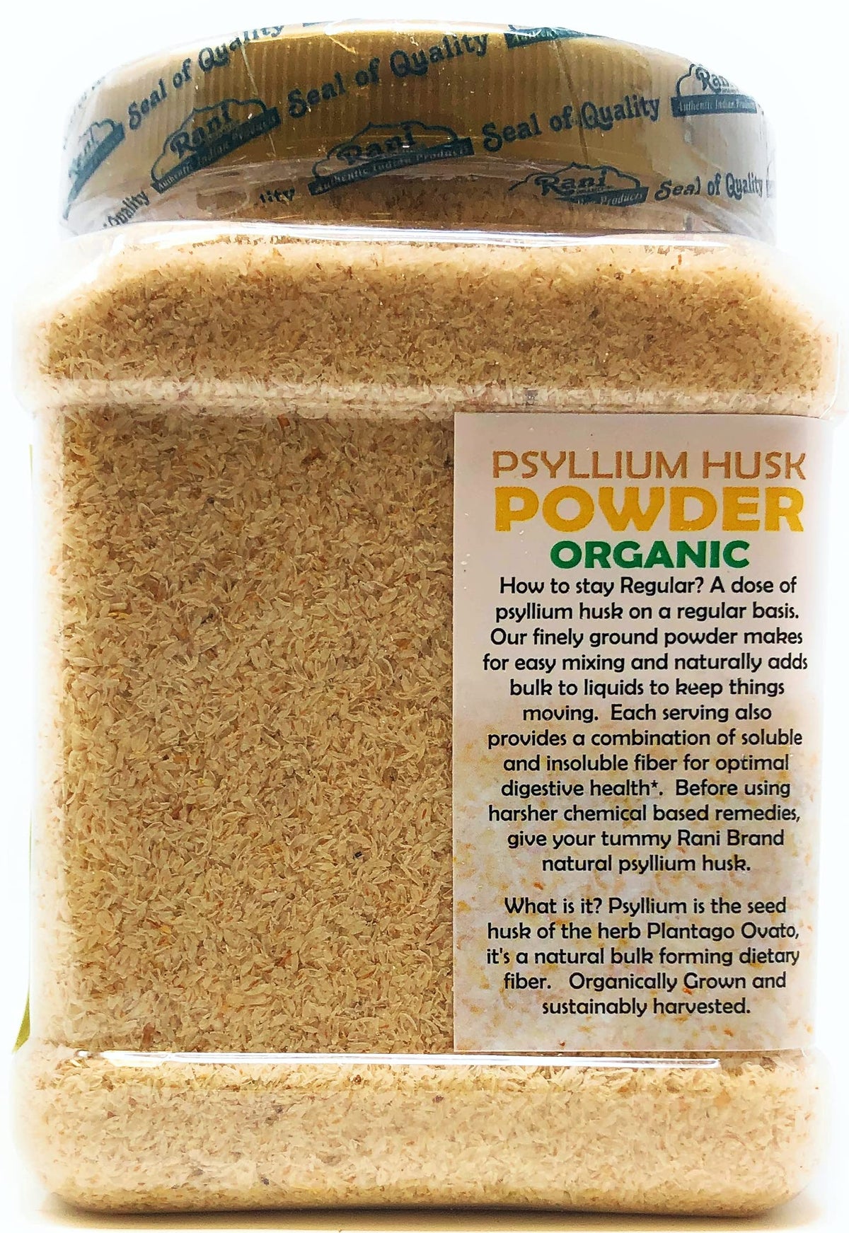 Ingrédients de la poudre de psyllium Rani sur l'emballage