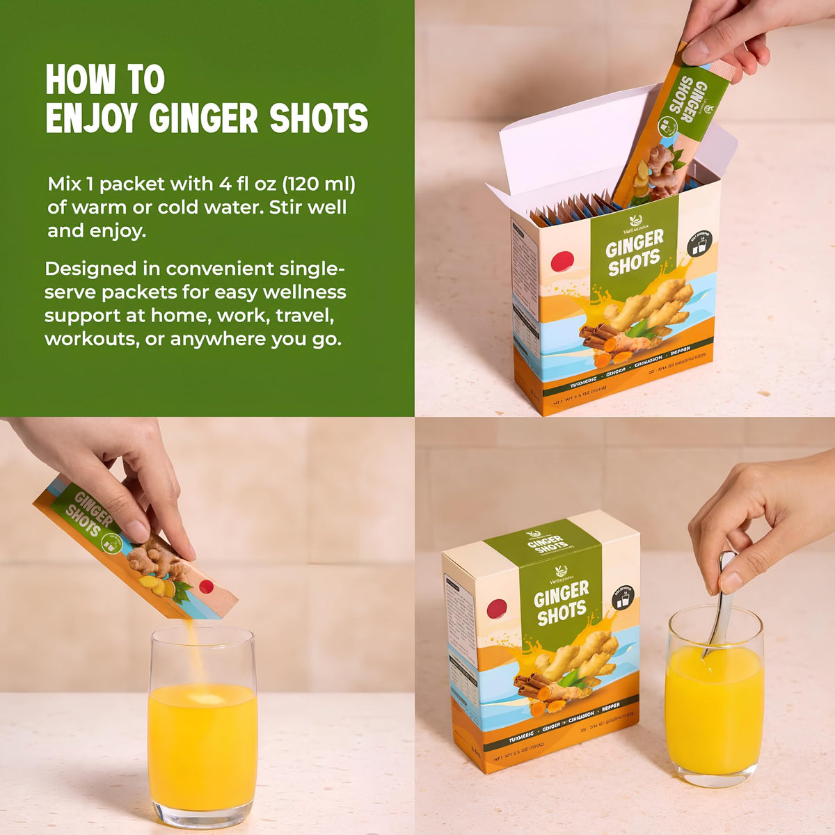 Ingrédients de la poudre de shots de gingembre VieTreasures