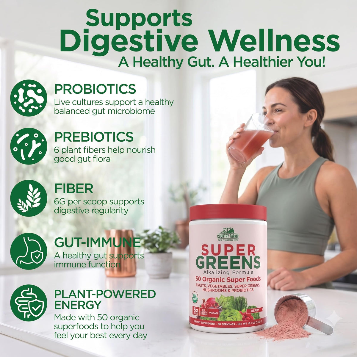 Ingrédients de la Poudre de Super Greens Bio Country Farms