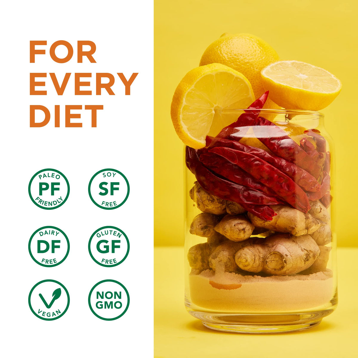 Ingrédients de la poudre Laird Superfood: citron, lucuma, gingembre, cayenne
