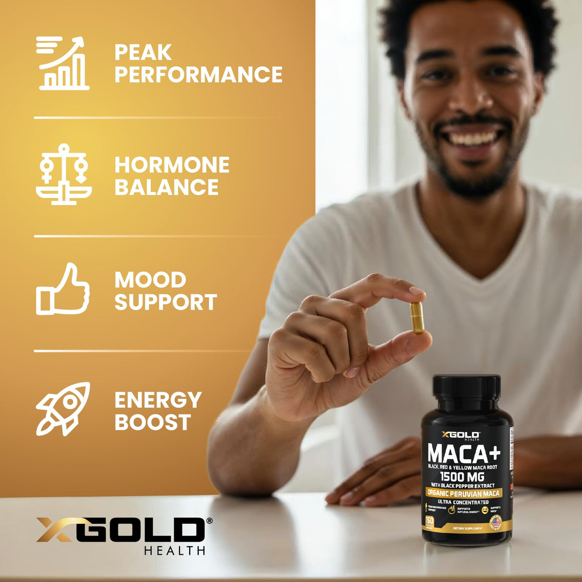 Ingrédients de la racine de Maca Bio sur l'étiquette de la bouteille