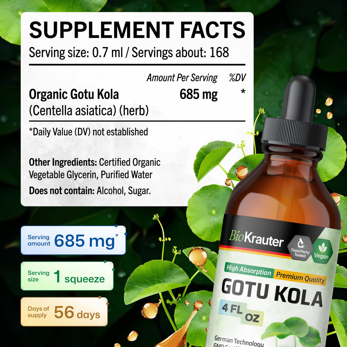 Ingrédients de la teinture Centella Asiatica BIO KRAUTER sur une table