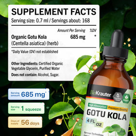 Ingrédients de la teinture Centella Asiatica BIO KRAUTER sur une table