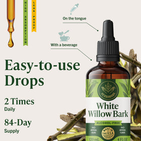 Ingrédients de la teinture d'écorce de saule blanc HERBAMAMA sur l'étiquette