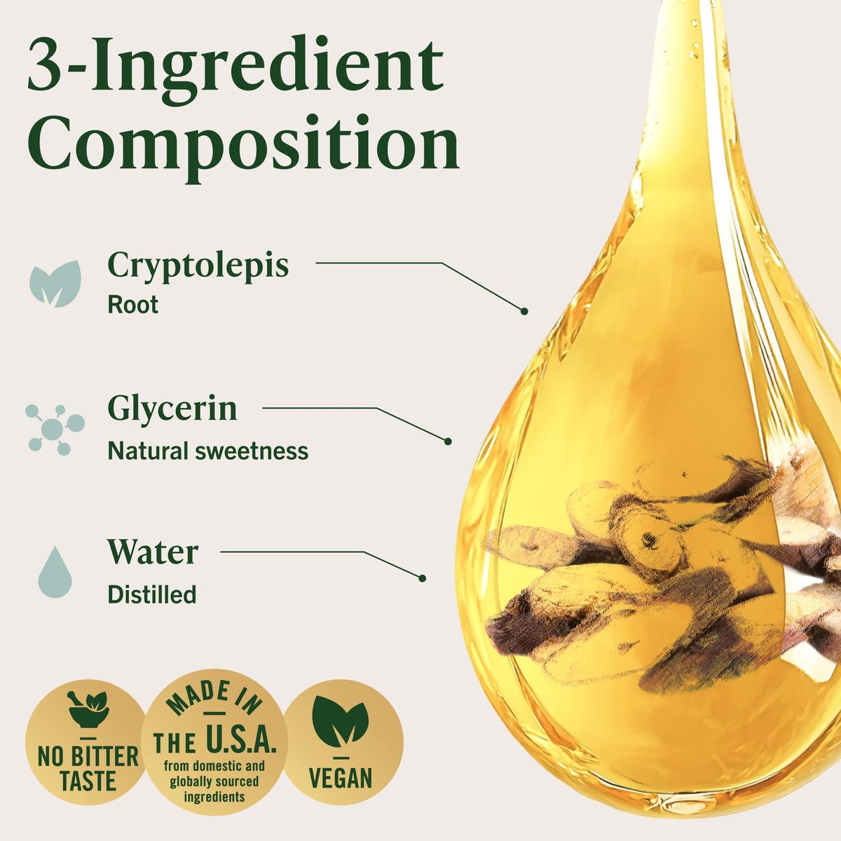 Ingrédients de la teinture de Cryptolepis HERBAMAMA: racine de Cryptolepis, glycérine végétale, eau distillée