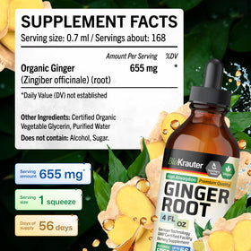 Ingrédients de la teinture de gingembre BIO KRAUTER sur l'étiquette