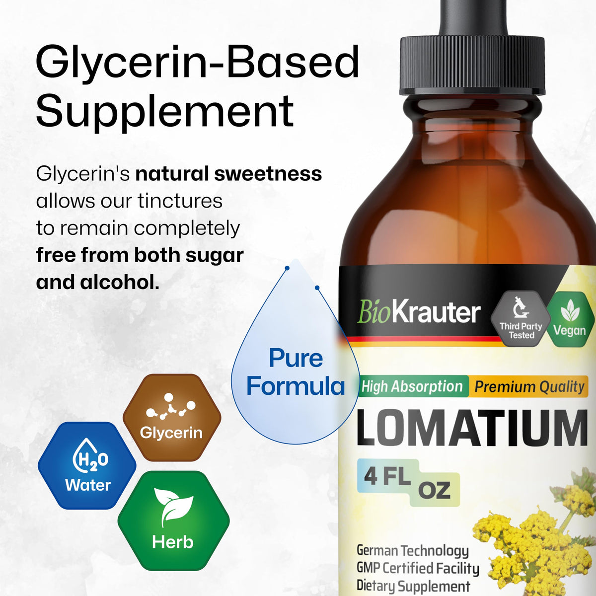 Ingrédients de la teinture de Lomatium BIO KRAUTER sur l'étiquette