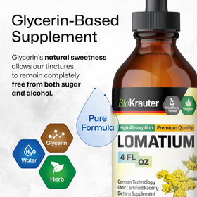 Ingrédients de la teinture de Lomatium BIO KRAUTER sur l'étiquette