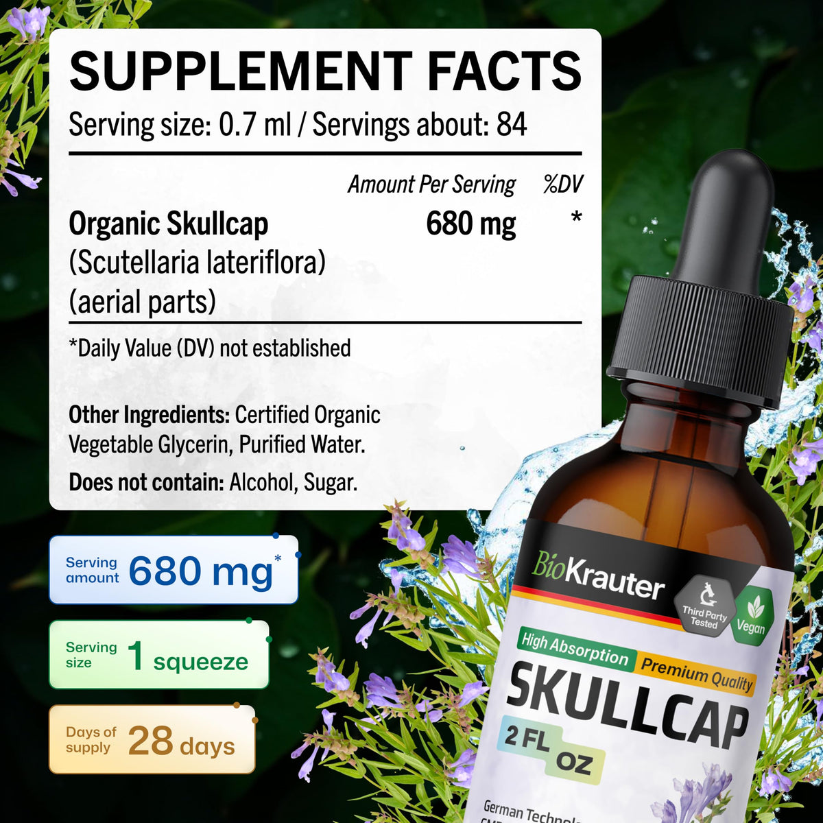 Ingrédients de la teinture de skullcap BIO KRAUTER sur l'étiquette