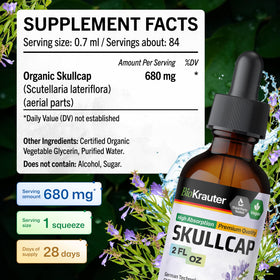Ingrédients de la teinture de skullcap BIO KRAUTER sur l'étiquette