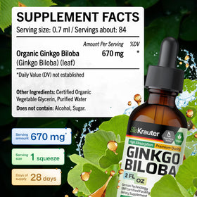 Ingrédients de la teinture Ginkgo Biloba BIO KRAUTER sur fond blanc