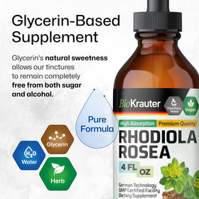 Ingrédients de la teinture Rhodiola Rosea BIO KRAUTER sur l'étiquette