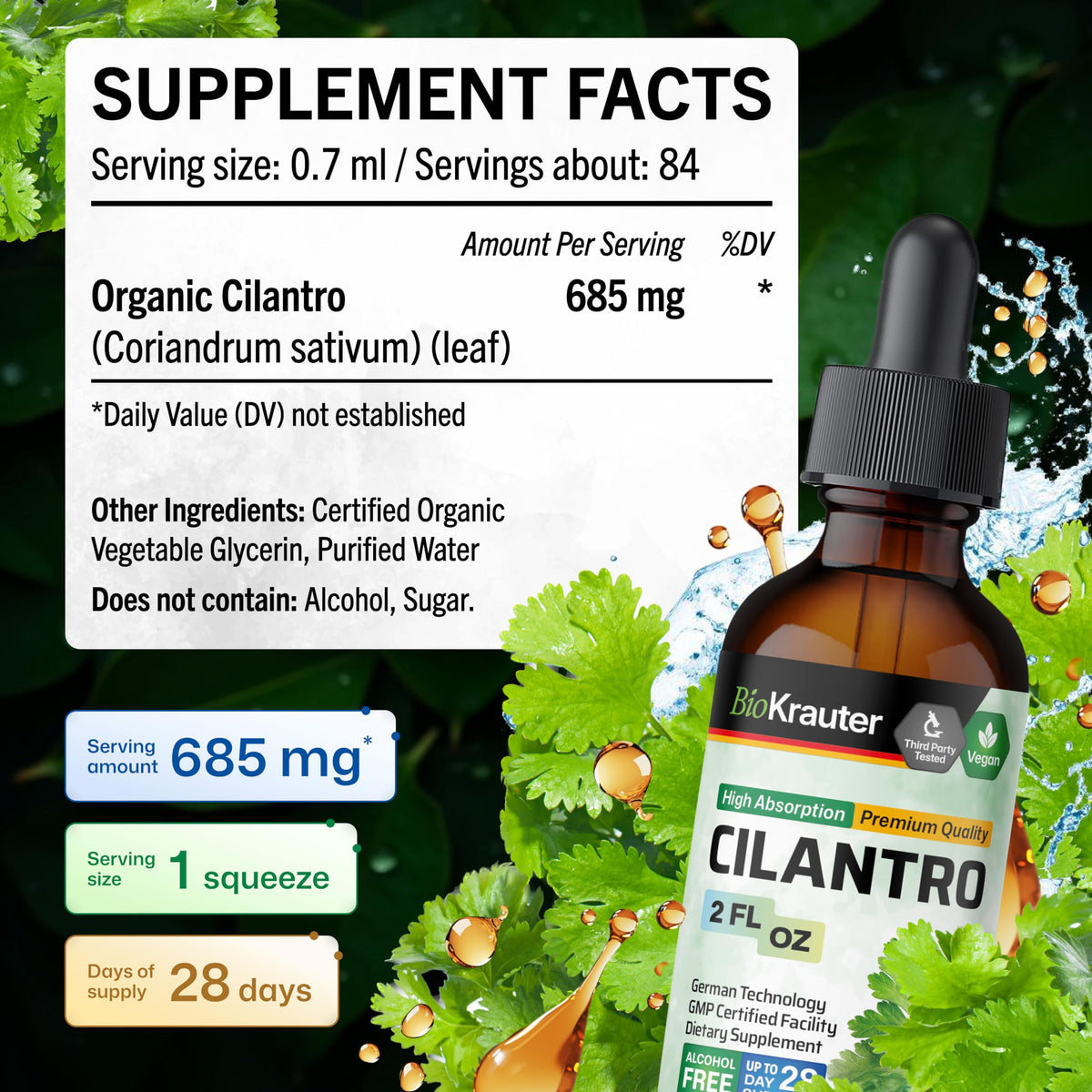 Ingrédients de la Tincture de Coriandre BIO KRAUTER