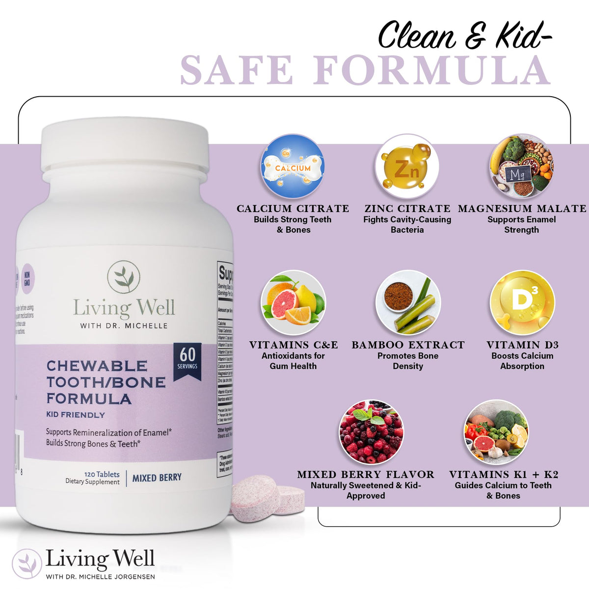 Ingrédients de Living Well Complément Alimentaire Calcium, liste des nutriments