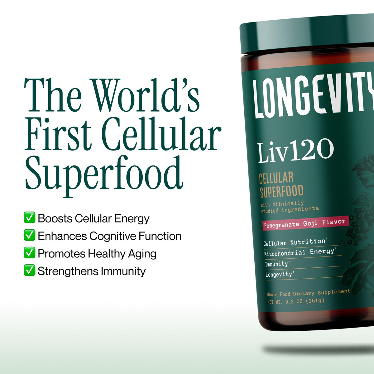Ingrédients de Longevity Rx Poudre Superaliment Liv120, incluant grenades et curcuma