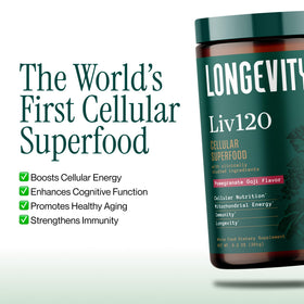 Ingrédients de Longevity Rx Poudre Superaliment Liv120, incluant grenades et curcuma