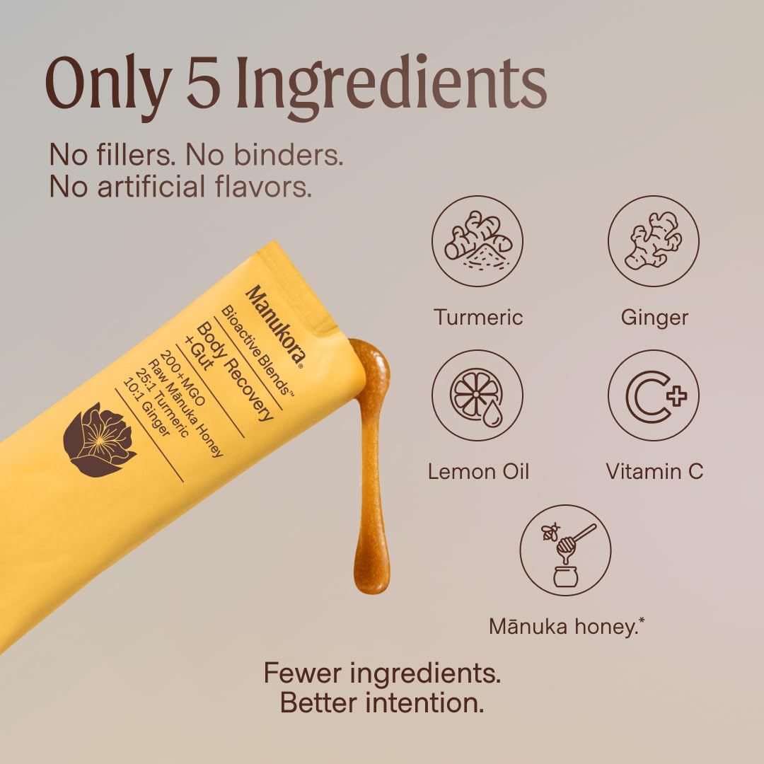 Ingrédients de Manukora Miel de Manuka Brut, curcuma et gingembre