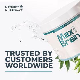 Ingrédients de Max Brain Powder Nature’s NutriWave sur fond blanc