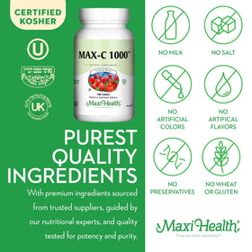 Ingrédients de Maxi Health Vitamine C 1000 mg sur l'emballage