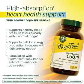 Ingrédients de MegaFood CoQ10 200mg avec BioPerine