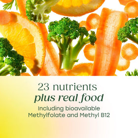 Ingrédients de MegaFood Multivitamine Avancée pour Femmes sur fond blanc