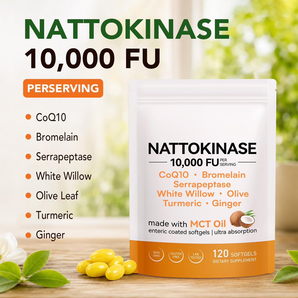 Ingrédients de Nattokinase 10000 FU sur l'étiquette