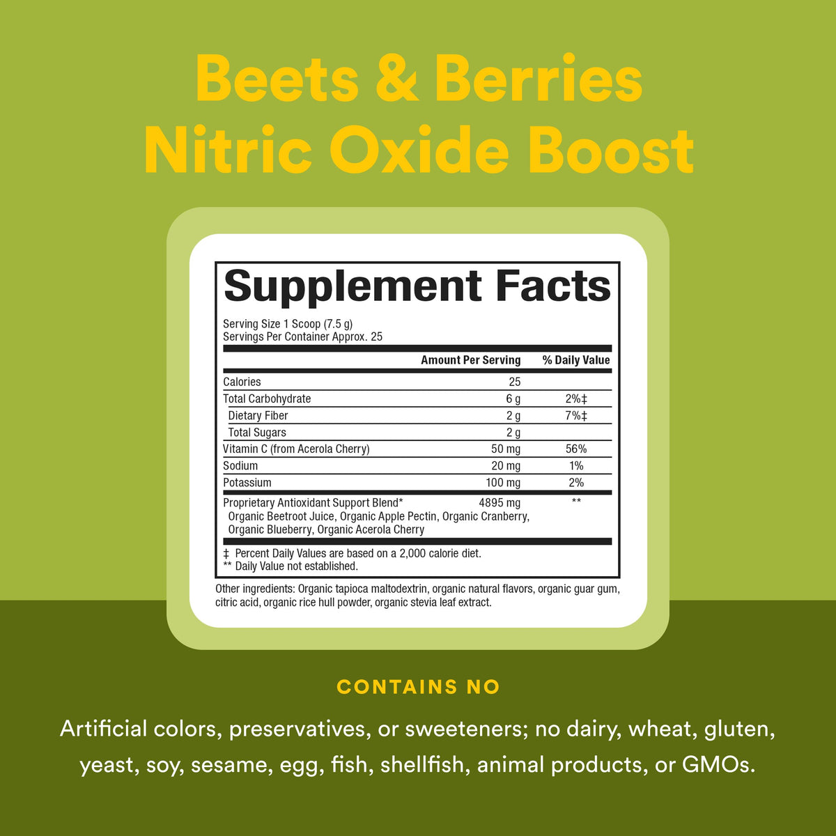 Ingrédients de Natural Factors Beets & Berries sur une table