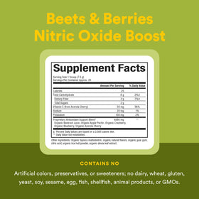 Ingrédients de Natural Factors Beets & Berries sur une table