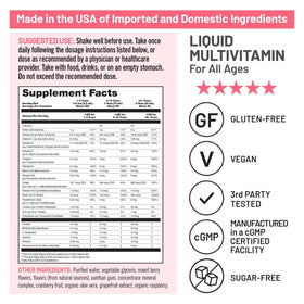 Ingrédients de NatureWise Multivitamine Liquide sur une table