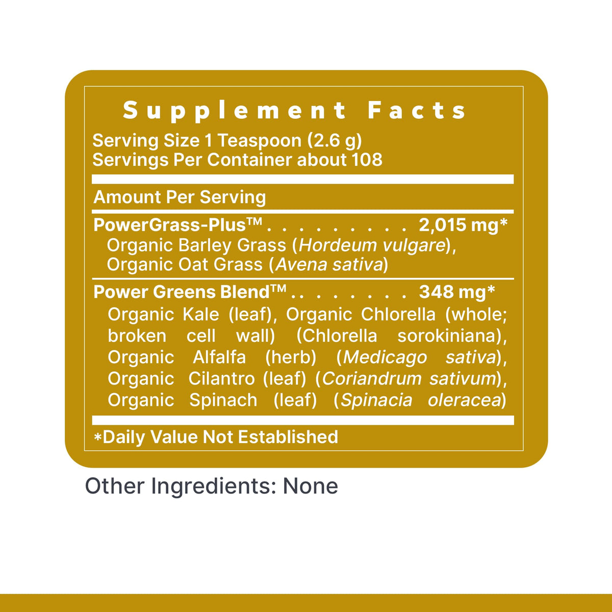 Ingrédients de Premier Research Labs Premier Organic Greens sur l'emballage