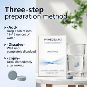Ingrédients de PrimeCell H2 Hydroliv sur l'étiquette de la bouteille