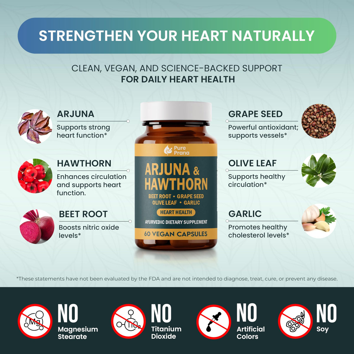 Ingrédients de Pure Prana Complément Coeur sur fond blanc