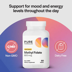 Ingrédients de PureFormulas Methylfolate 800 mcg affichés sur l'étiquette