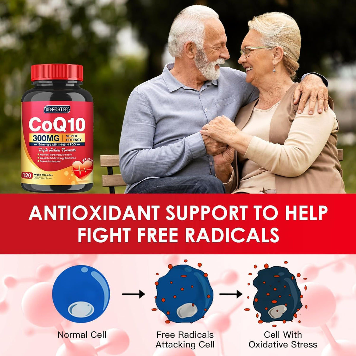 Ingrédients de Quinovit CoQ10 300mg sur une surface claire